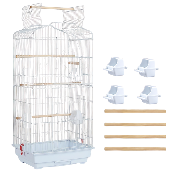 Parrot Cage Large Open Top With 4 Feeding Bowls And 4 Perches Black