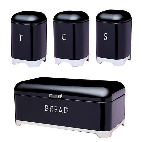4 Piece Breadbin with 3 Piece Matching Canister Black