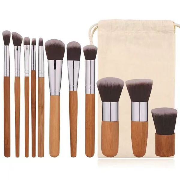 11pcs Bamboo Handle Makeup Brushes