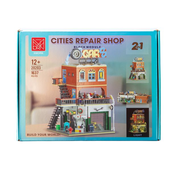 XMork Model 2-in-1 City Repair Shop Garage (1637 Pieces) - 32.6cm Tall