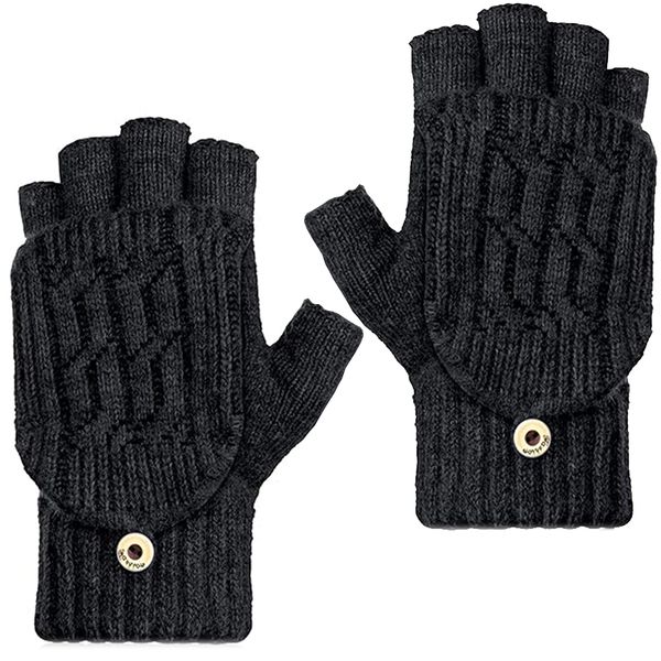 Fingerless Convertible Half Finger Mittens Gloves with Flip Top