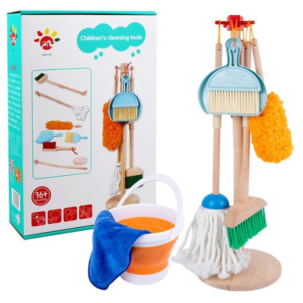Kids Cleaning Toys Set Pretend Play Broom and Dustpan for Baby 3+