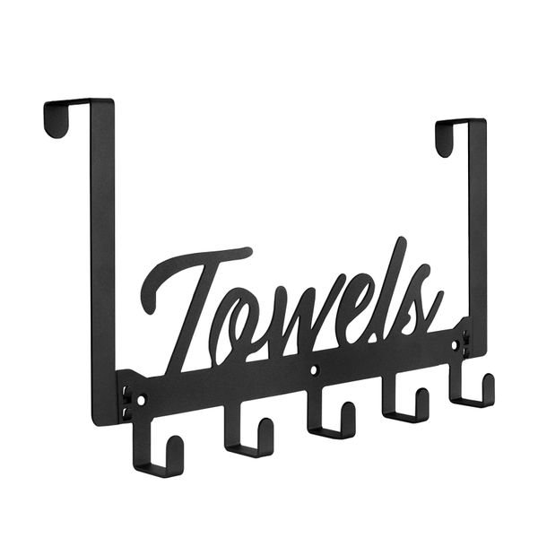 5 Hook Over The Door Towel Rack - Black for Bathroom Kitchen