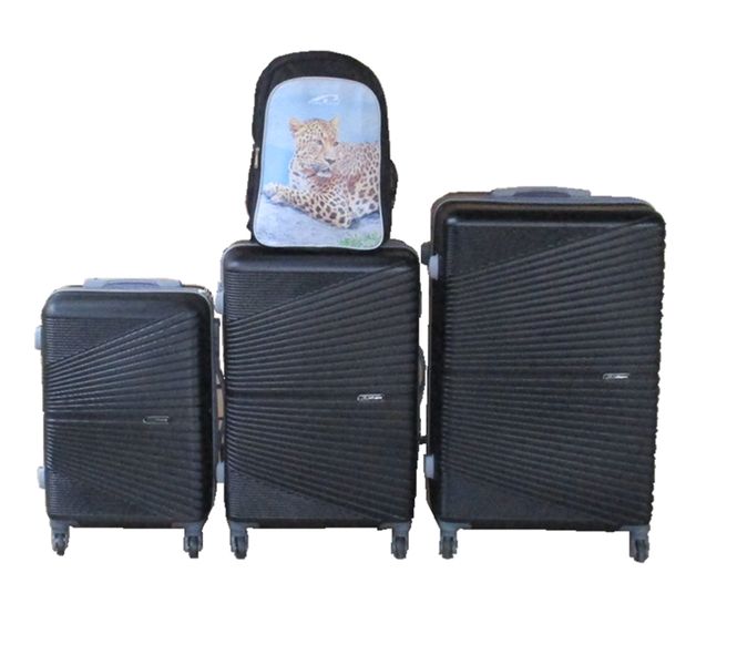 Black 3-Piece ABS Trolley Luggage Set with Leopard Backpack