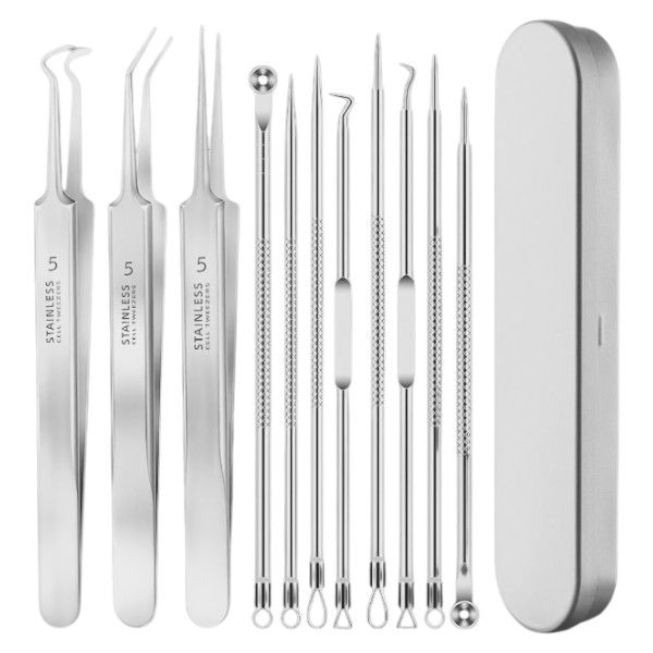 11 Piece-Stainless Steel Precision Skincare Extraction Set With Storage Box