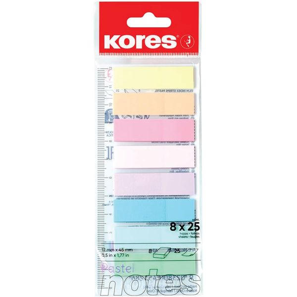 Kores Film Index Strips on Ruler, 12 x 45mm, Pastel Colours