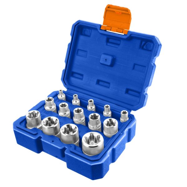 Wadfow - 14 Pcs E-Type Socket Set (1/4"; 3/8"; 1/2") - Cr-V Steel