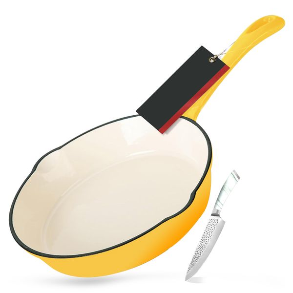 Enameled Cast Iron Fry Pan Including Kitchen Utility Knife Set - Set of 2