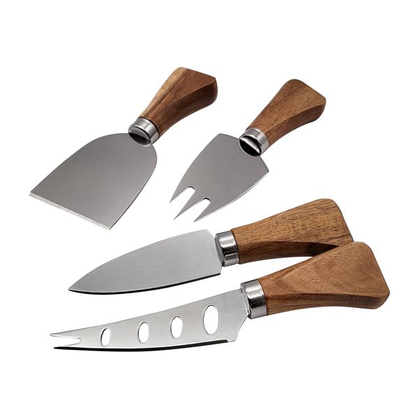 4 Piece Cheese Knives Set - Cheese Knife with Wood Handle