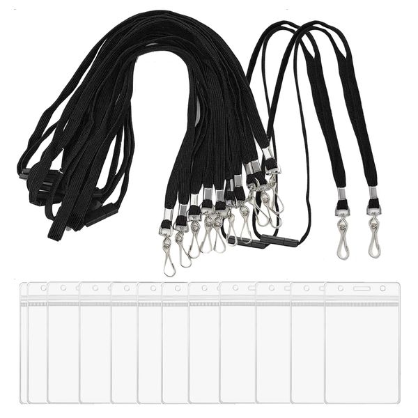 Office Vertical Zip Lock PVC ID Card Holder &amp; Lanyard Set of 12 (12cm)