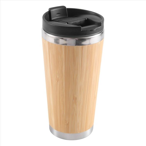 450Ml Bamboo Stainless Steel Coffee Travel Mug With Leak-Proof Cover