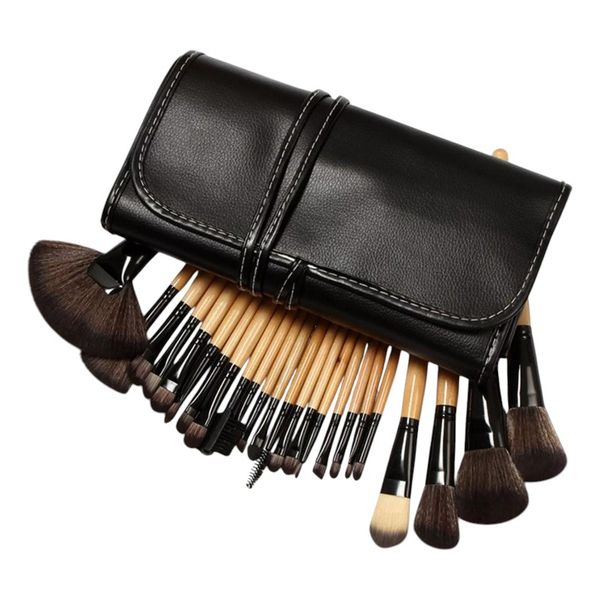 24-Piece Professional Makeup Brush Set with Leather Case