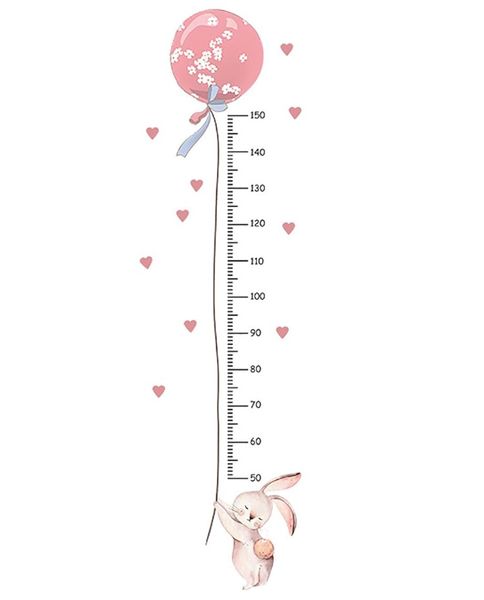 Height Chart Wall Sticker With Rabbit &amp; Balloon Art - Pink