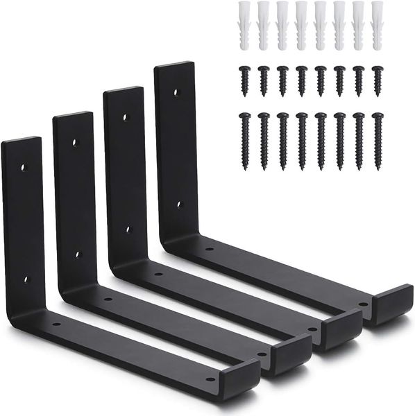 4Pcs 10 Inch Shelf Bracket J Heavy Duty Baked Shelves Floating Wall Mount