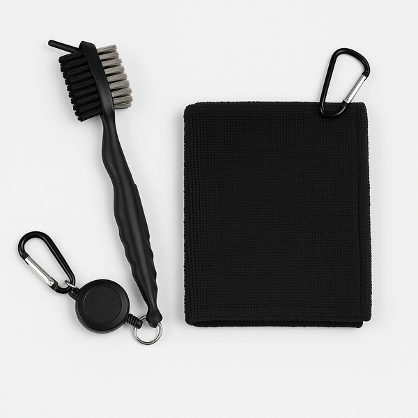 Golf Club Cleaning Brush and Towel Set - Black