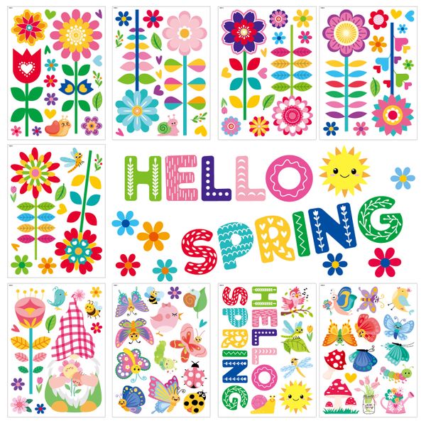 STICKCOOL PVC Wall Decal Set Colorful Flowers Bugs Letters Peel Stick Decor