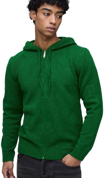 boohooMAN - Men's Regular Fit Zip Through Knitted Hoodie - Green