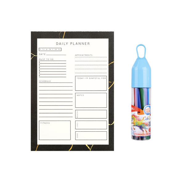A5 Daily Desk Pad Planner with 12 Felt Tip Pens