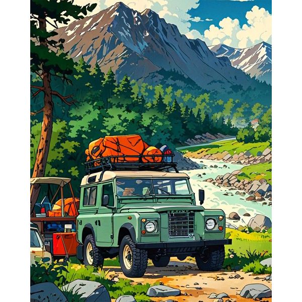 Artikon Paint By Numbers DIY 40cmx50cmx2cm - Mount Outdoor Safari Camp Van