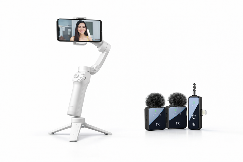 LeoLani Vlogging Kit Smartphone Gimbal Stabilizer &amp; Wireless Microphone