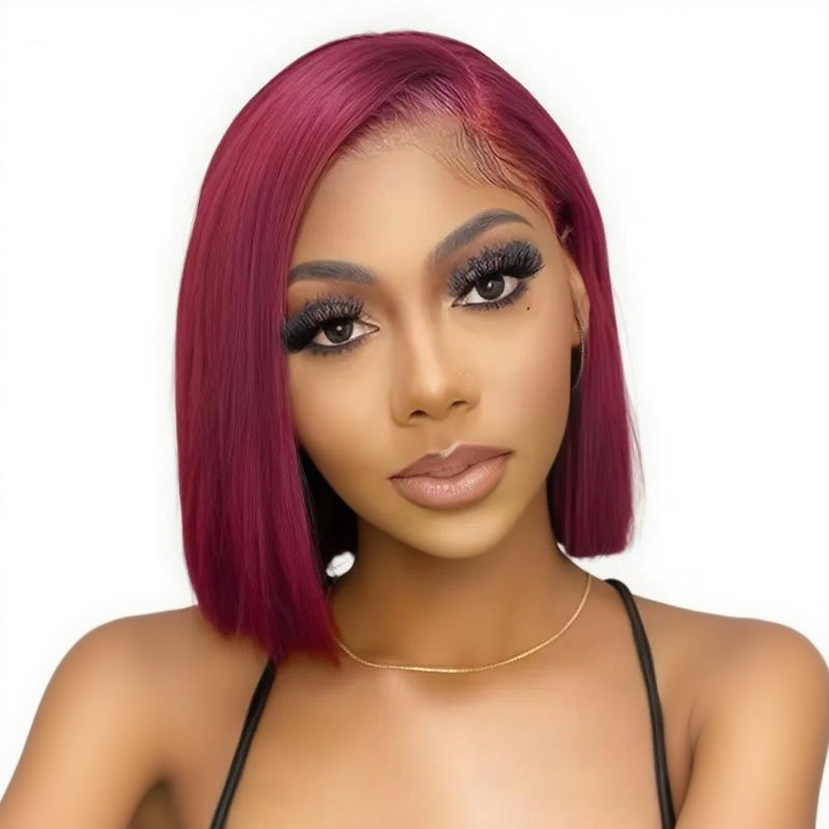 Geebuy 8Inch Brazilian Hair Full Frontal Maroon Straight Bob Short Wigs-99J