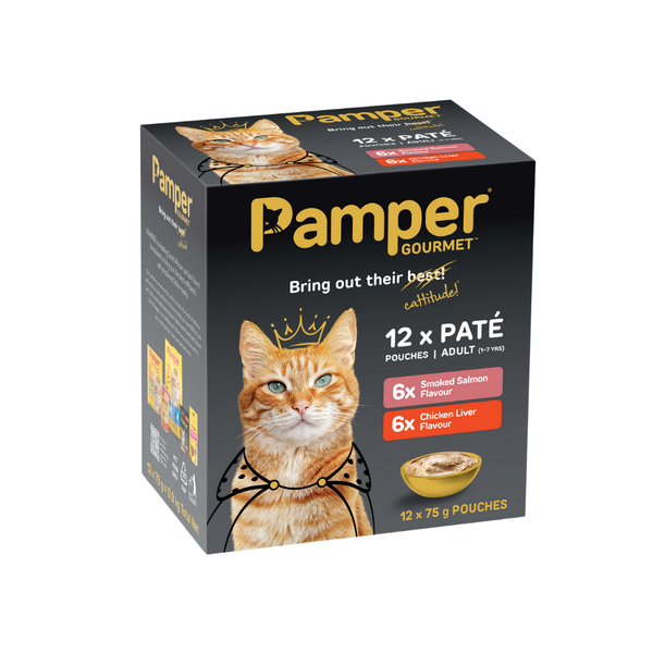 Pamper Wet Cat Food Gourmet Pate Multipack (12 x 75g) Pouches