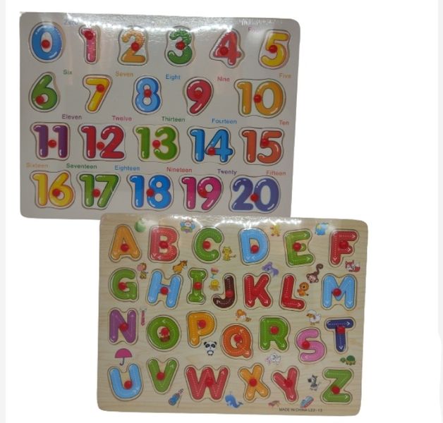 Alphabet &amp; Numbers Wooden Peg Puzzle Combo
