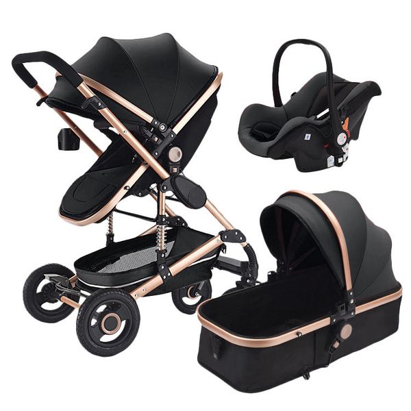 3 in 1 Multi-functional Baby Stroller with Baby Carry Basket - Black