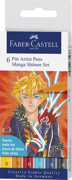 Faber-Castell, Pitt Artis Pen, - "Shonen" Manga wallet of 6