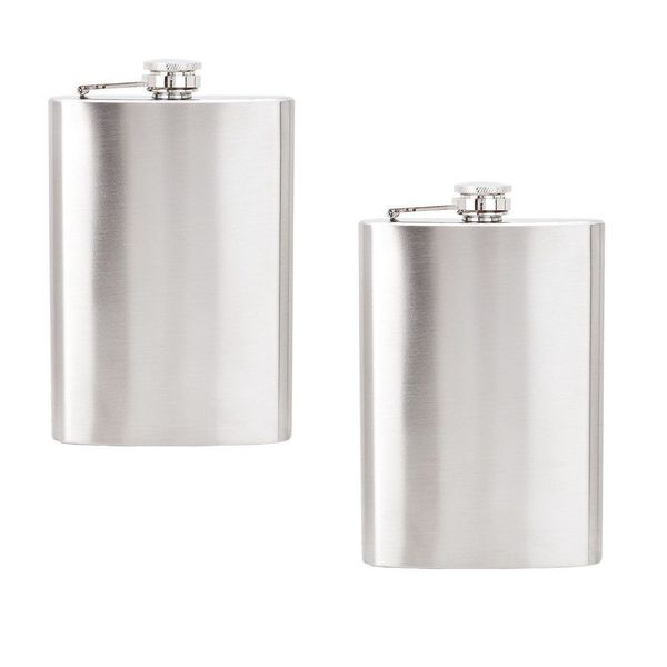 Hip Flask Silver Stainless Steel - 240ml in Gift Box (Set Of 2)
