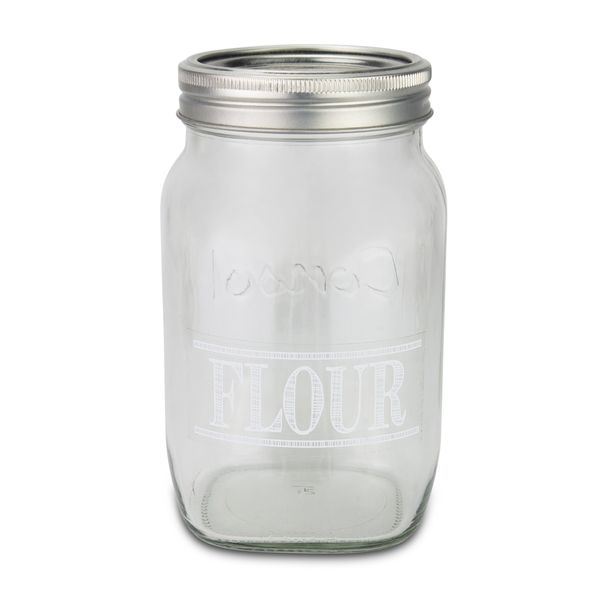 Mason Jar - Flour - Glass - Transparent - 1 Litre