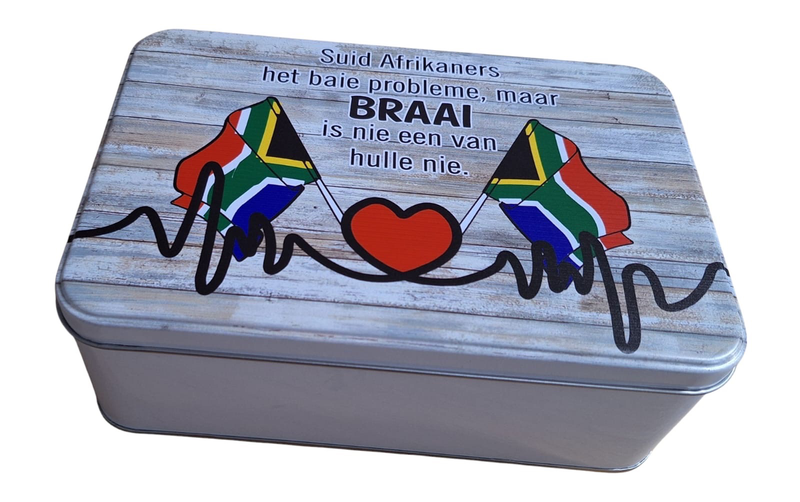 Practical Storage Tin - 2 South African Flags Connected By a Heart