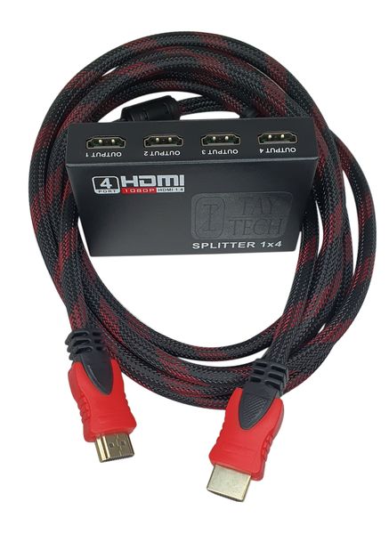 TAY TECH 4 Port HDMI Splitter With Three 5m HDMI Cables - Combo