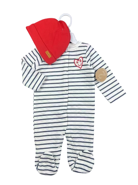 Red stripes Print Baby Grow with Cap