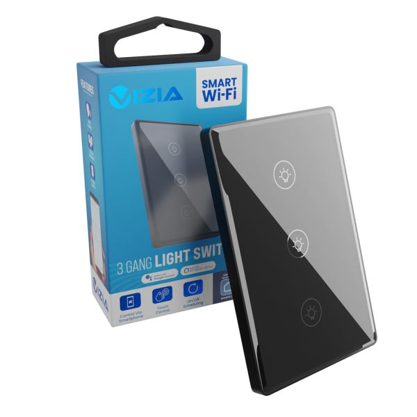 VIZIA Smart WiFi Light Switch - 3 Gang (Google Home &amp; Amazon Alexa) - Black