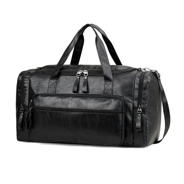 Men's PU Leather Travel Duffel Bag, 35L Large Capacity Overnight Bag