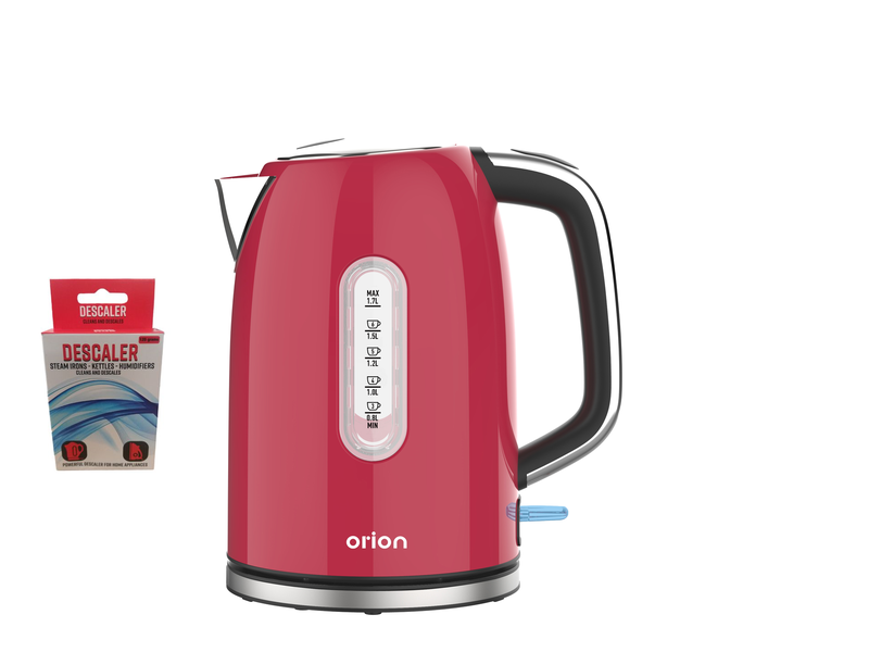 Orion Red Stainless Steel 1.7 L Kettle and Home Hub Descaler
