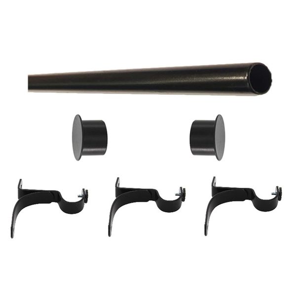 Matoc 25mm Curtain Single Pole Set - Flat End Caps - Black