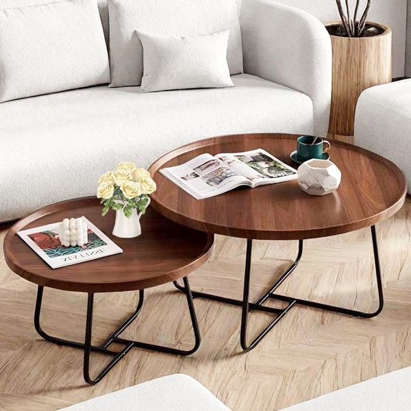 Nesting Coffee Table 2 Set Walnut Side Table Minimalist End Tables