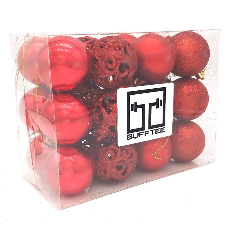 Bufftee 24 Piece Fancy Christmas Tree Baubles Xmas Festive Balls Red Tones Buy Online in