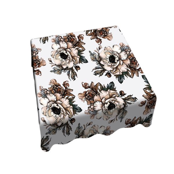 Gravite Drawn Brown Flowers Square Tablecloth by Mark van Vuuren