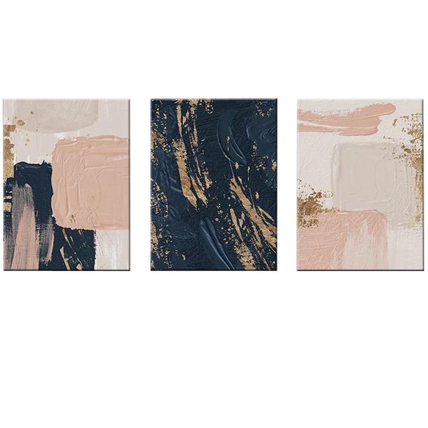 Canvas-Art-3 Pieces Blue Black &amp; Beige Creative Brush Texture Wall Art