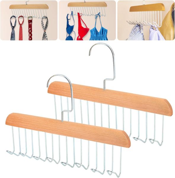 Wooden Clothes Hangers With 16 Hooks Closet Organizer Storage Rack AntiSlip