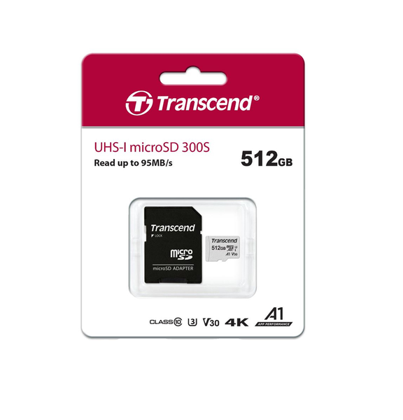 Transcend 512GB Micro SD XC 300s UHS-I U3 with Adaptor