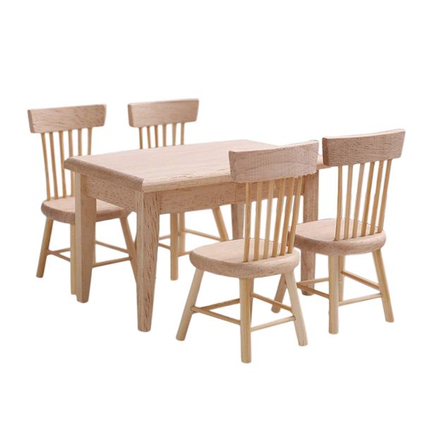 1/12 Wooden Dollhouse of Table &amp; Chair Set Dollhouse Accessories