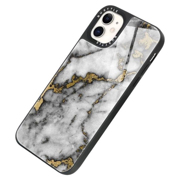 Stylish Marbled Tempered Glass Cover Compatible with iPhone 12 Pro - Grey &amp; White