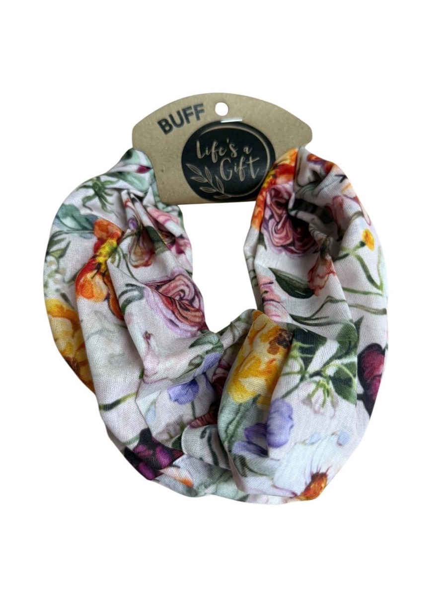Neck Gaiter - Shades of Pink with Bright Yellow & Orange Flowers