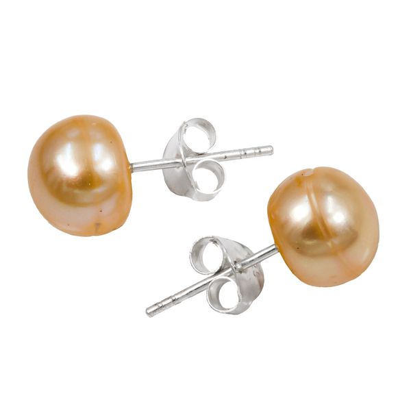 doubleW-Jewels Peach Natural Freshwater Pearl Sterling Silver Stud Earrings