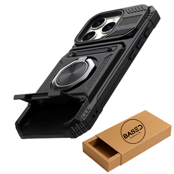 BASED iPhone 16 Pro Compatible Rugged Case Cover with Stand &amp; Card Slot
