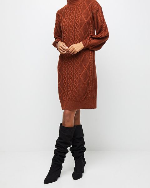 Women's edit Cable Stitch Balloon slv Tunic - Rust